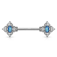 4 Point Filigree Oval Opal Nipple Barbell 14g