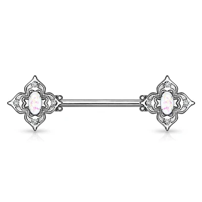 4 Point Filigree Oval Opal Nipple Barbell 14g