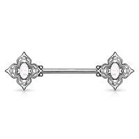 4 Point Filigree Oval Opal Nipple Barbell 14g
