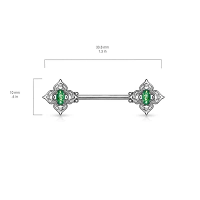4 Point Filigree Oval Opal Nipple Barbell 14g