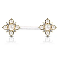 4 Point Pearl + Crystal Nipple Barbell 14g