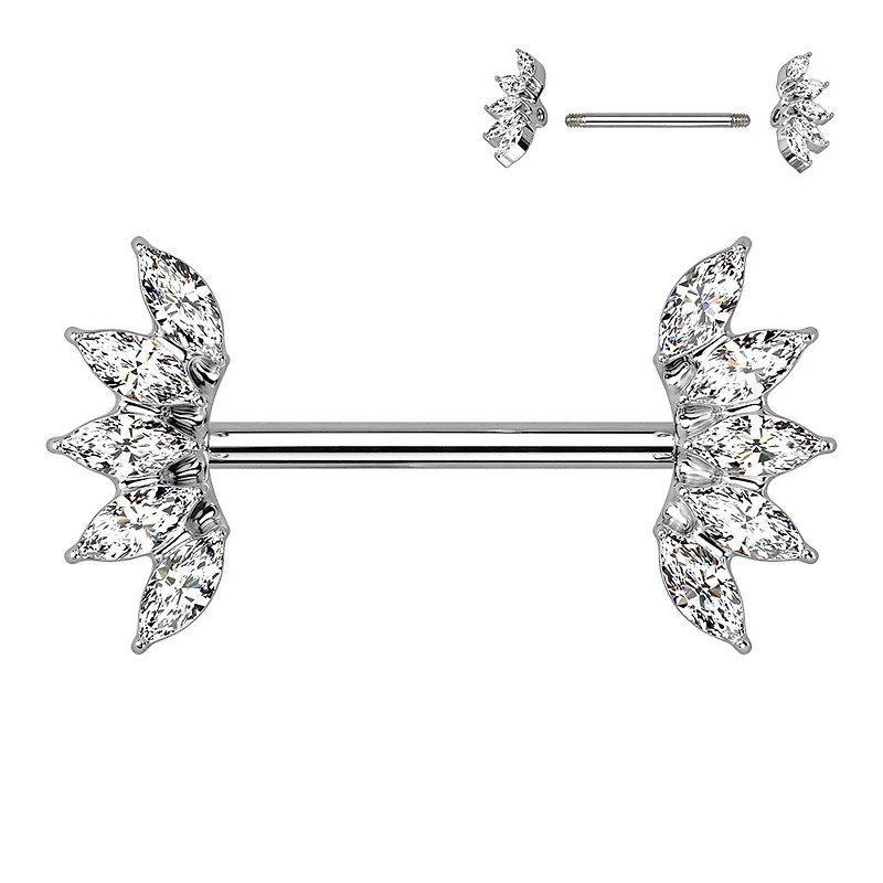 Oval Crystal Curve Nipple Barbell 14g