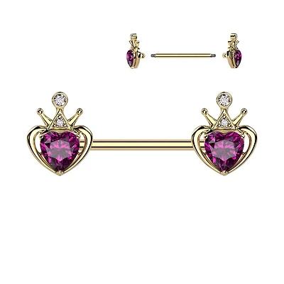 Heart Crown Nipple Barbell 14g