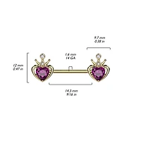 Heart Crown Nipple Barbell 14g