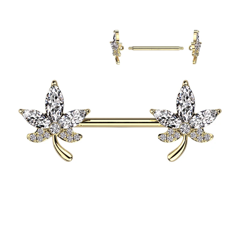 Leaves Crystal Nipple Barbell 14g