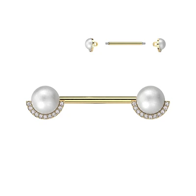 Pearl + Channel-Set Crystals Fancy Nipple Barbell 14g