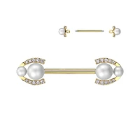 Double Pearl + Channel-Set Crystals Fancy Nipple Barbell 14g