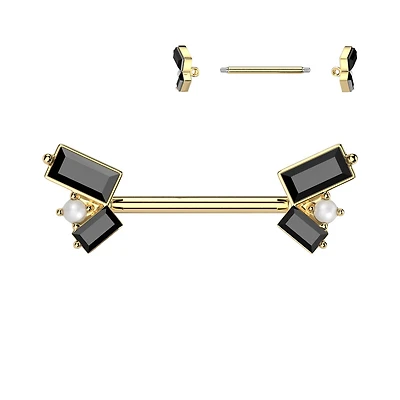 Rectangular Crystal + Pearl Nipple Barbell 14g