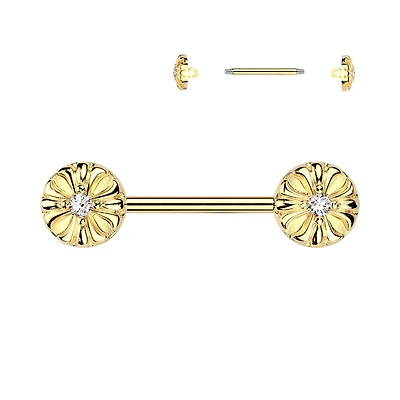 Floral Crystal Nipple Barbell 14g