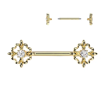 Heart Petals Crystal Nipple Barbell 14g