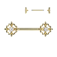 Heart Petals Crystal Nipple Barbell 14g