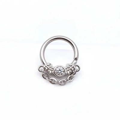 Leaves Bezel-Set Crystal + Chain Bendable Ring 16g