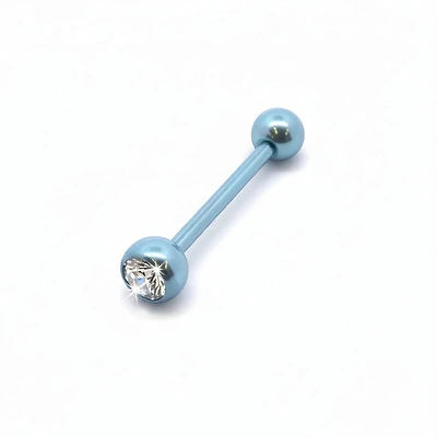Premium PVD SS Bezel-Set Crystal Tongue Barbell 14g