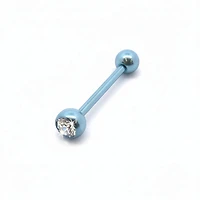 Premium PVD SS Bezel-Set Crystal Tongue Barbell 14g
