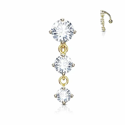 3 Tier Crystal Inverted Navel Dangle 14g