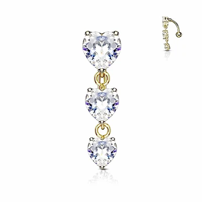3 Tier Heart Inverted Navel Dangle 14g