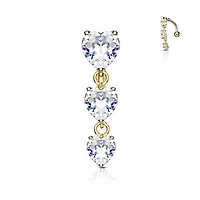 3 Tier Heart Inverted Navel Dangle 14g