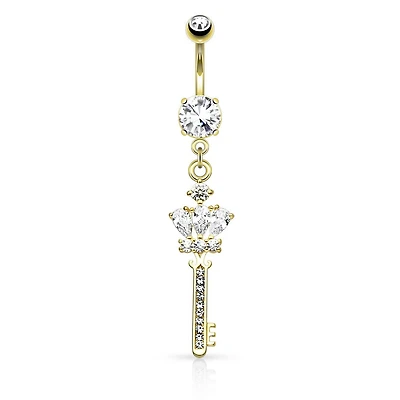 Crystal Key Navel Dangle 14g