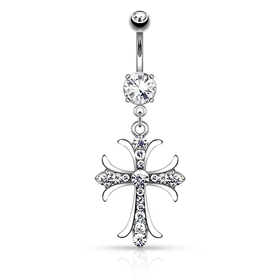 Claw-Set Sparkle Cross Navel Dangle 14g