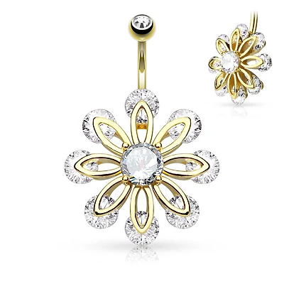 Crystal Tip Petal Navel Barbell 14g