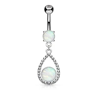 Paved Teardrop Outline + Opal Navel Dangle 14g