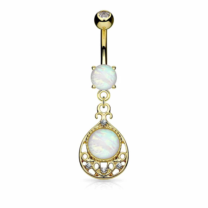 Filigree Teardrop + Opal Navel Dangle 14g
