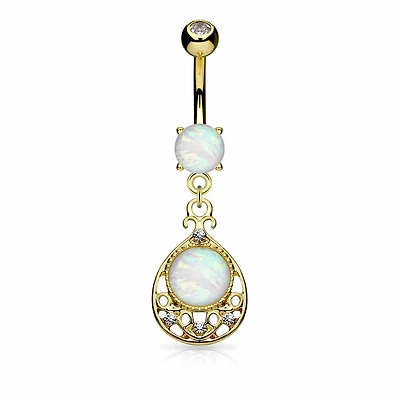 Filigree Teardrop + Opal Navel Dangle 14g