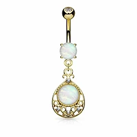 Filigree Teardrop + Opal Navel Dangle 14g