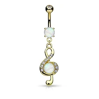 Treble Clef + Opal Navel Dangle 14g