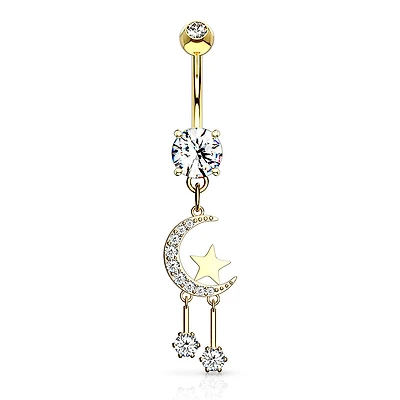 PREMIUM Celestial Moon and Stars Navel Dangle 14g