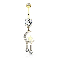 PREMIUM Celestial Moon and Stars Navel Dangle 14g