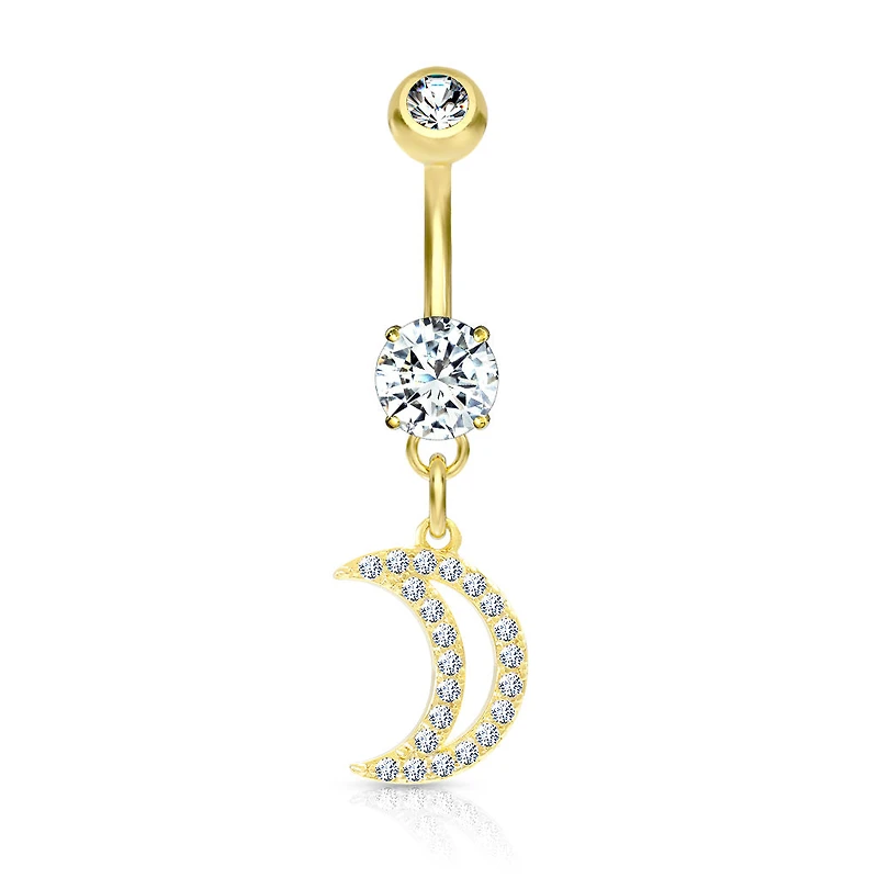 PREMIUM Crystal Crescent Moon Navel Dangle 14g