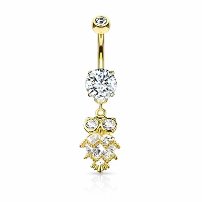 Heart Crystal Owl Navel Dangle 14g