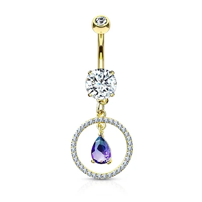 PREMIUM Tear Drop Ring Navel Dangle 14g
