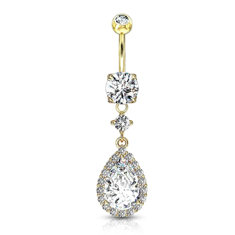 Pear-Cut Halo Navel Dangle 14g