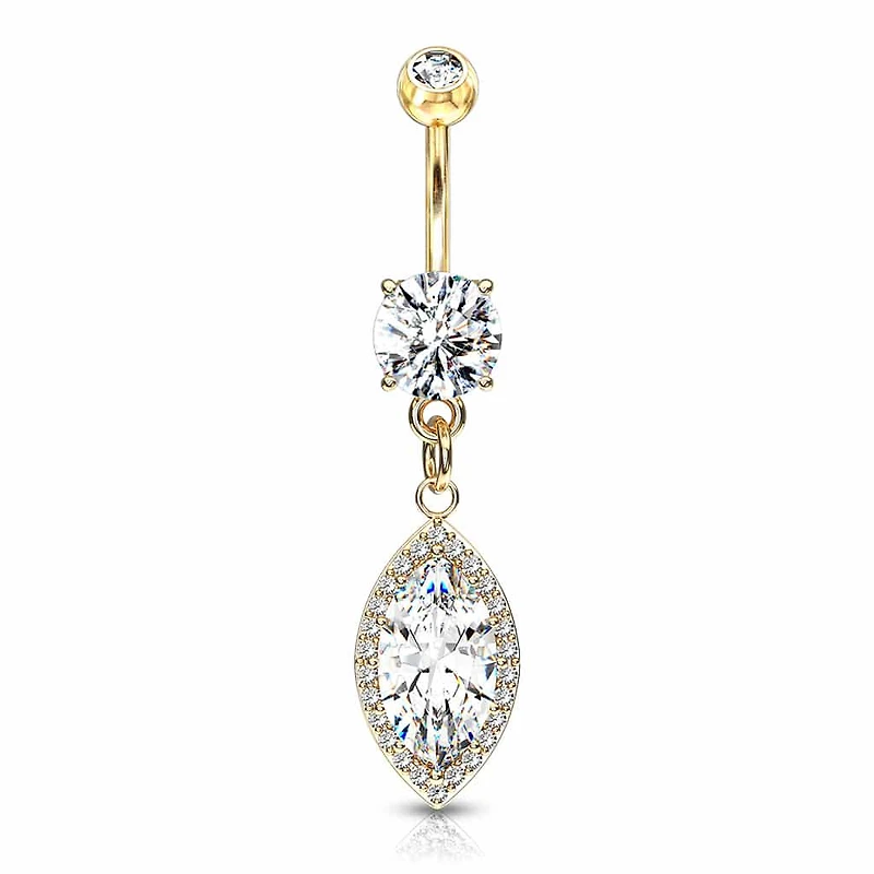 Almond-Cut Halo Navel Dangle 14g