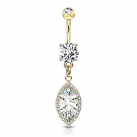 Almond-Cut Halo Navel Dangle 14g