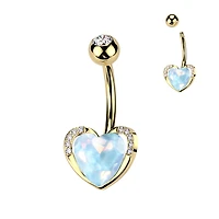 PREMIUM Bezel-Set Aqua Crystal Heart Navel Barbell 14g
