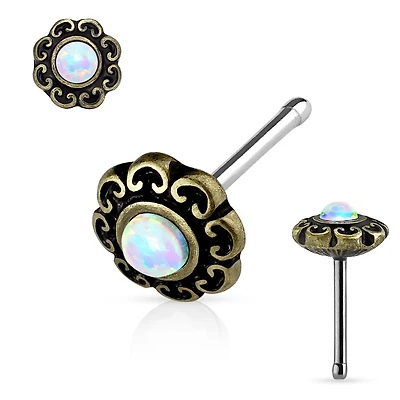 Premium Brass + Opal Flower Nose Bone 18g