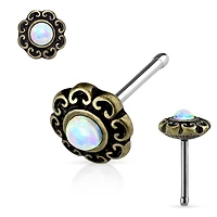Premium Brass + Opal Flower Nose Bone 18g