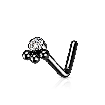 PREMIUM Bezel-set Crystal + Dotwork Nose Pin 20g