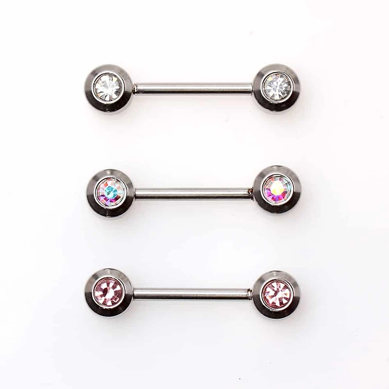 Bezel-Set Crystal Nipple Barbell 14g