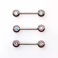 Bezel-Set Crystal Nipple Barbell 14g