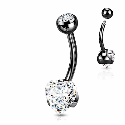 Premium Crystal Heart Navel Barbell 14g
