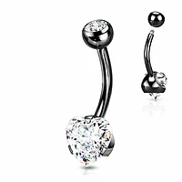 Premium Crystal Heart Navel Barbell 14g