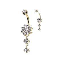 PREMIUM Claw-Set Crystal Flower Chain Navel Dangle 14g