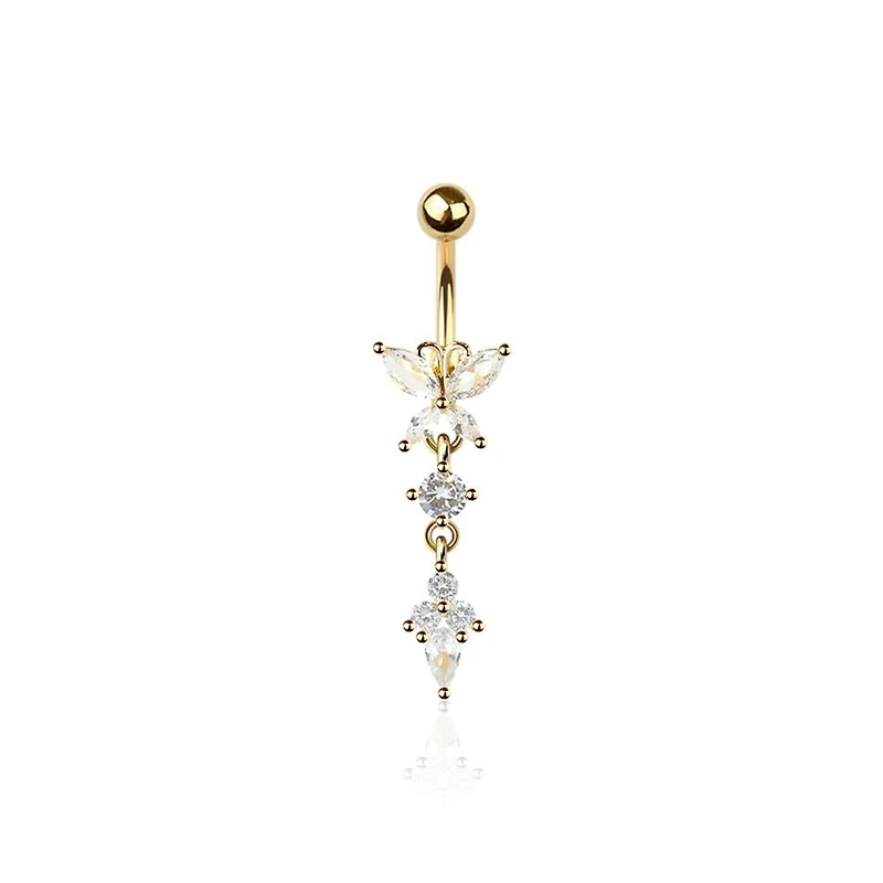 Crystal Dewdrop Butterfly Navel Dangle 14g