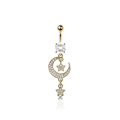 Twin Star Moon Crystal Navel Dangle 14g