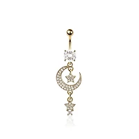 Twin Star Moon Crystal Navel Dangle 14g