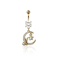 Moonlit Kitty Crystal Navel Dangle 14g